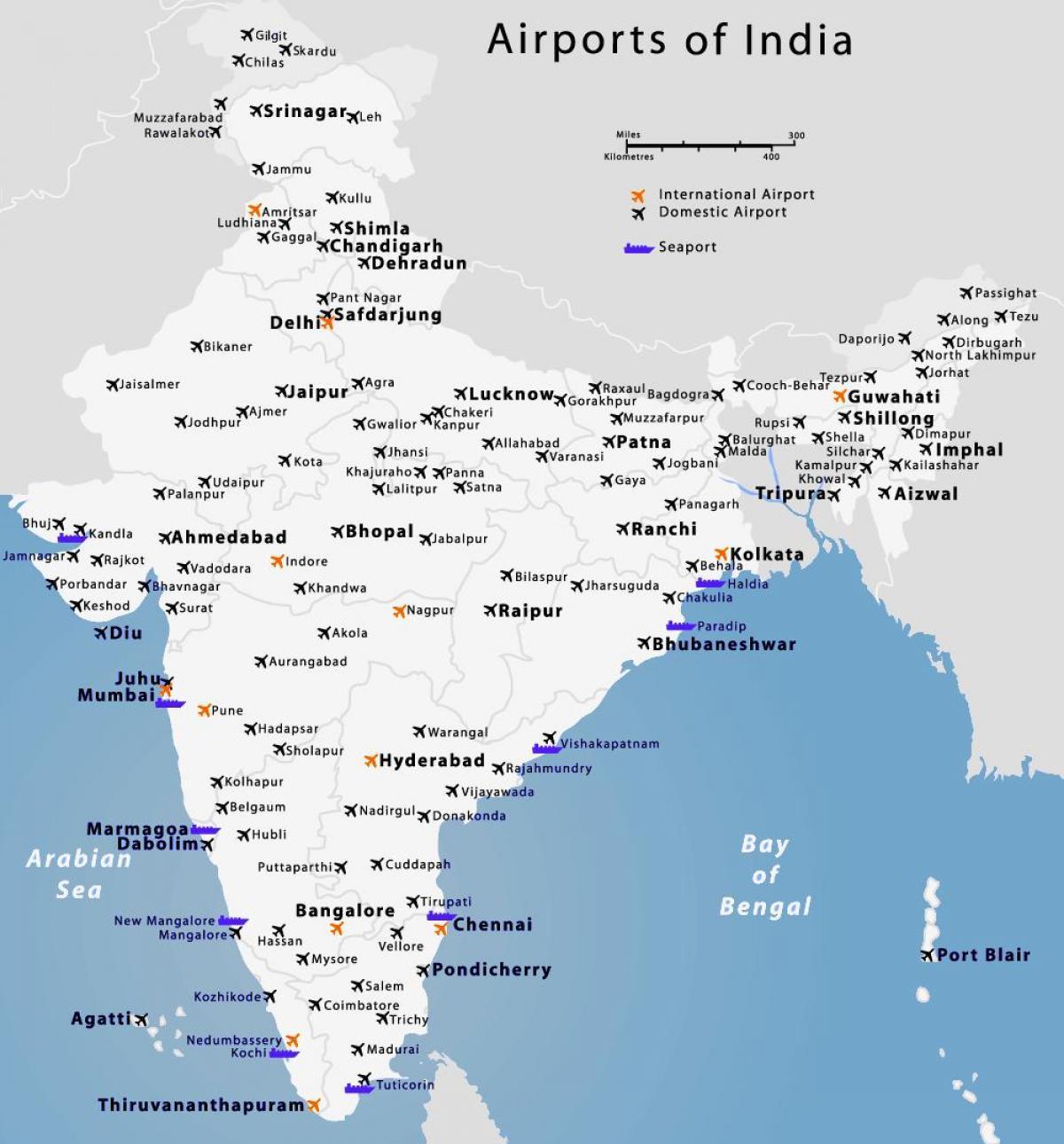 خريطة مطارات الهند