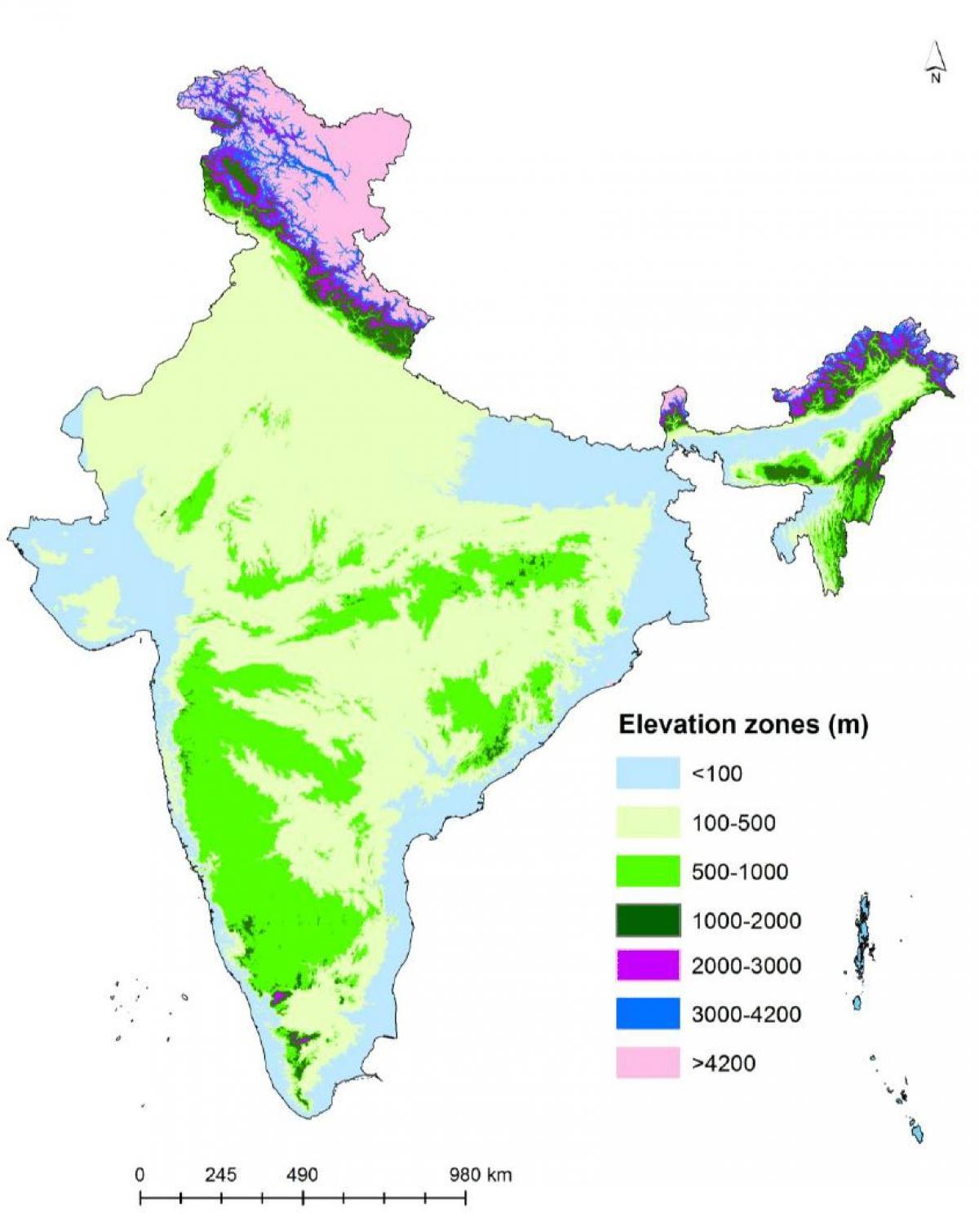 خريطة ارتفاع الهند