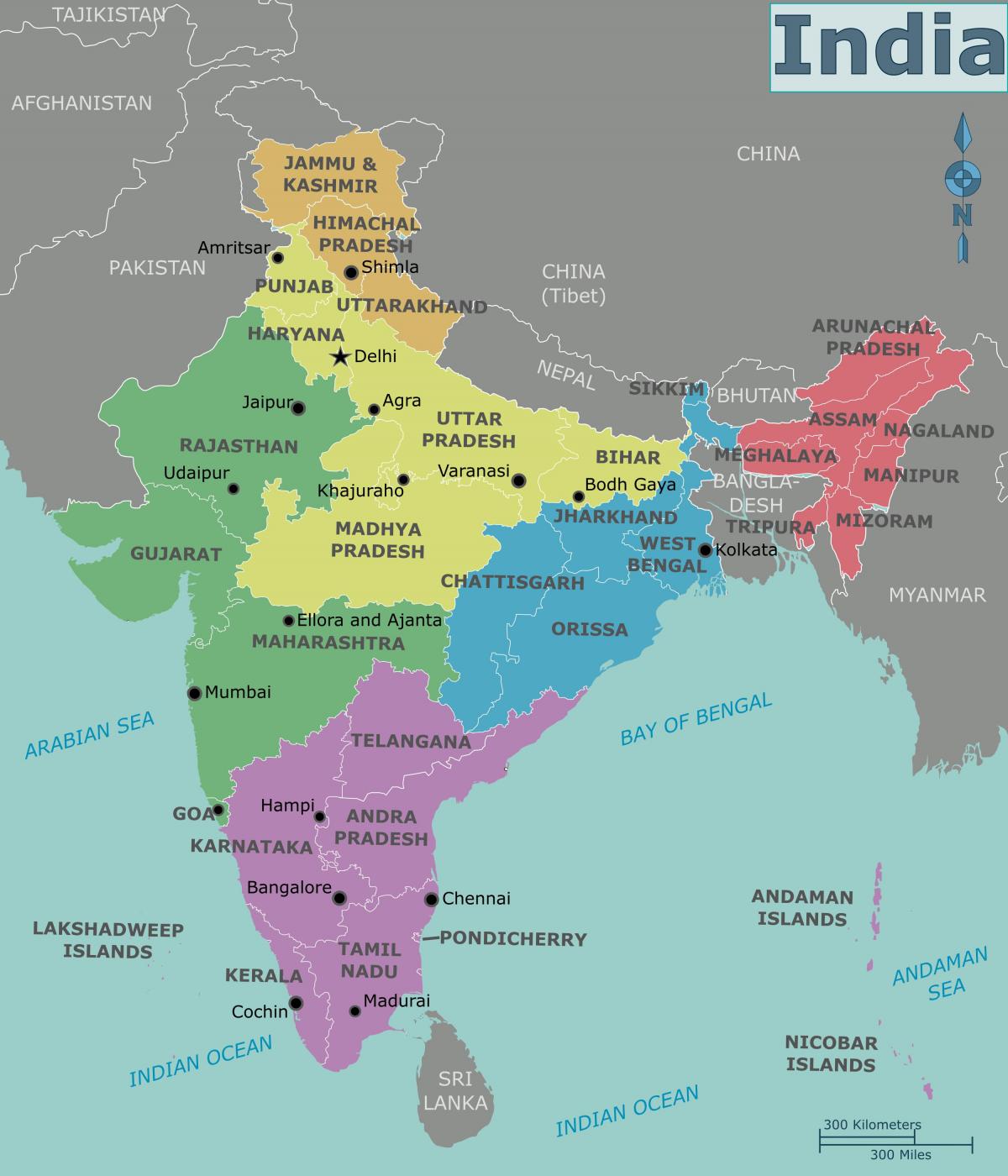 خريطة مناطق الهند