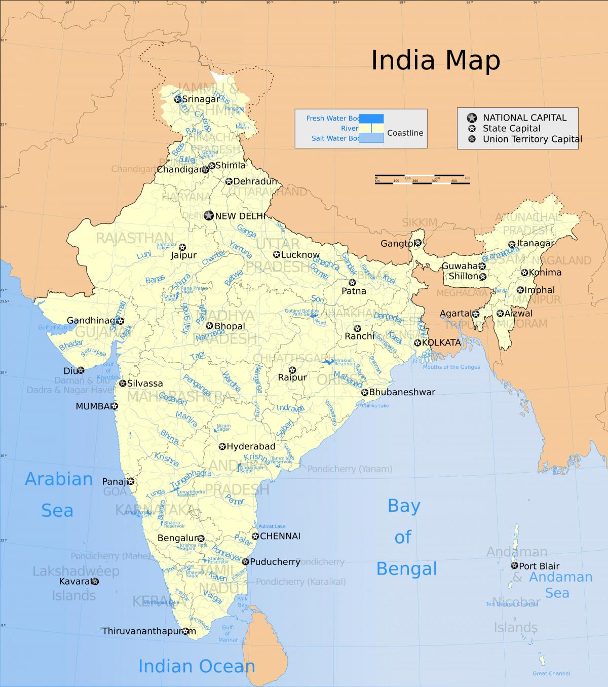 خريطة الأنهار في الهند
