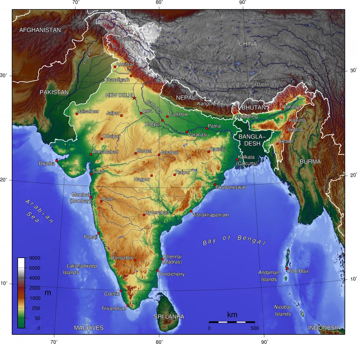 خريطة طوبوغرافية للهند