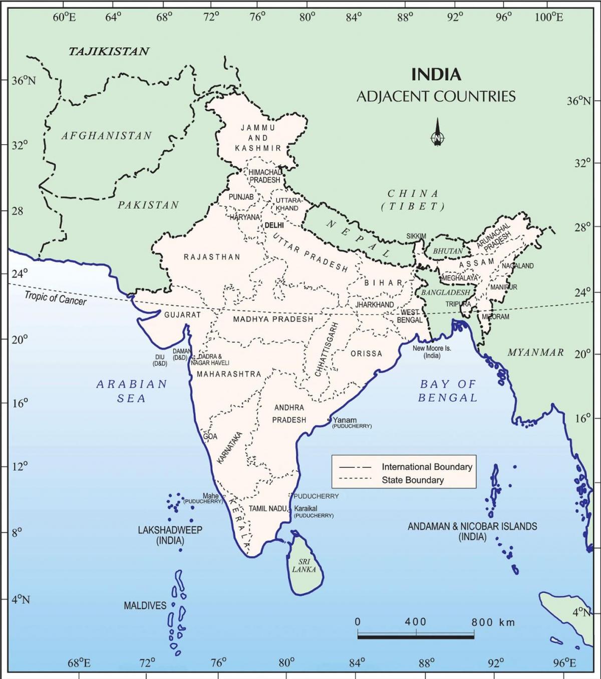 خريطة الهند والبلدان المجاورة