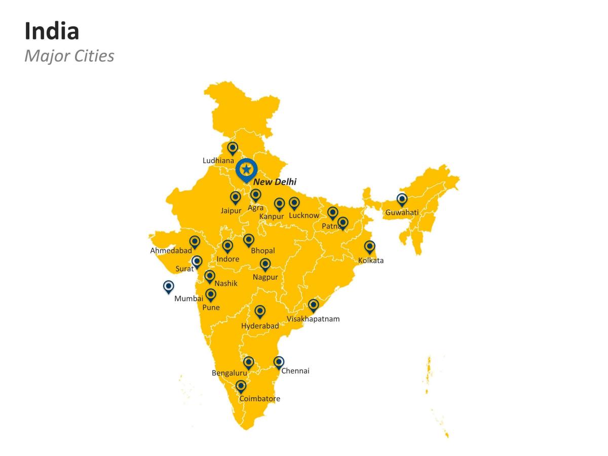 خريطة الهند مع المدن الرئيسية